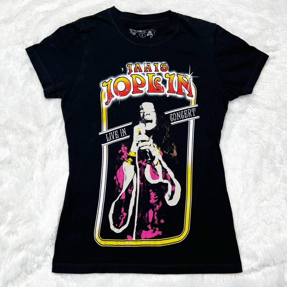 Janis Joplin Live Concert Fitted Short Sleeve Crewneck T-Shirt Black Women’s S
